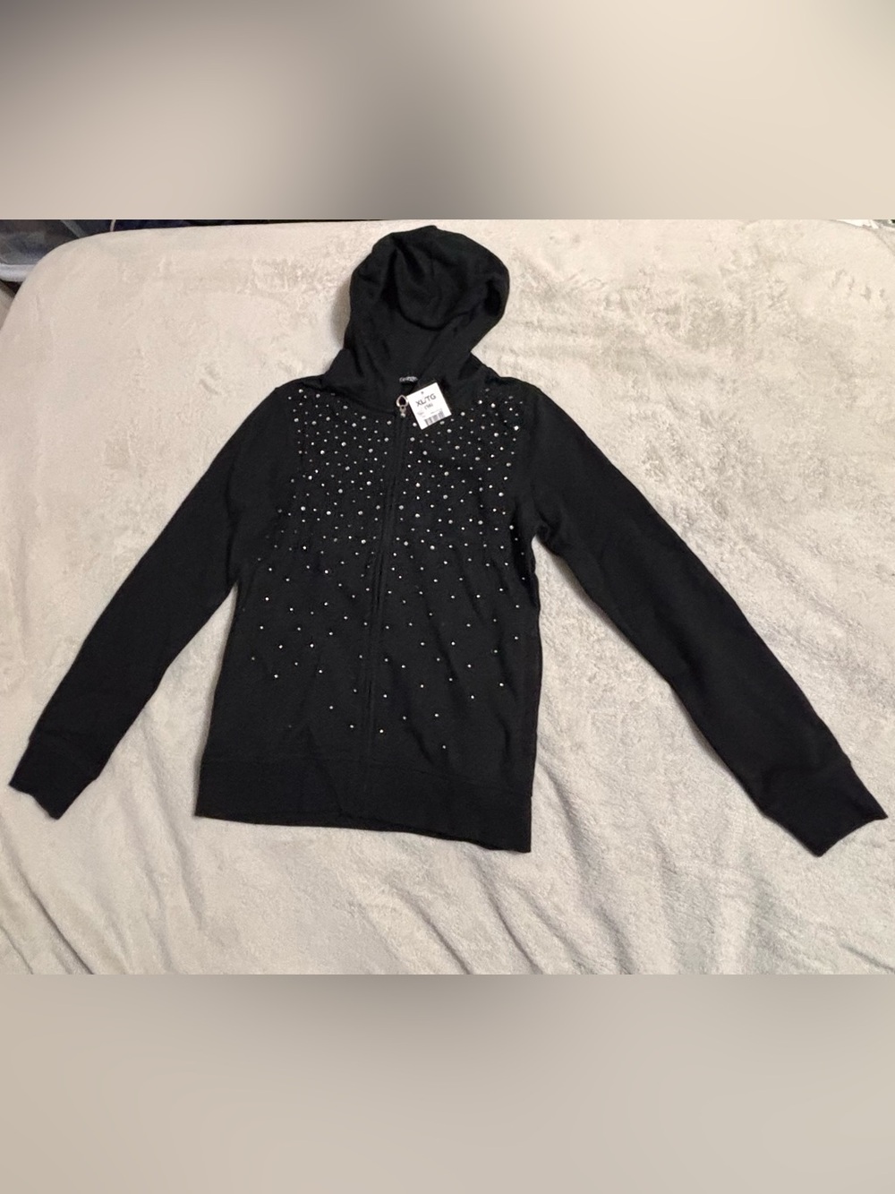 George Black Hooded Zip-Up with Heart Pull and Silver Studs